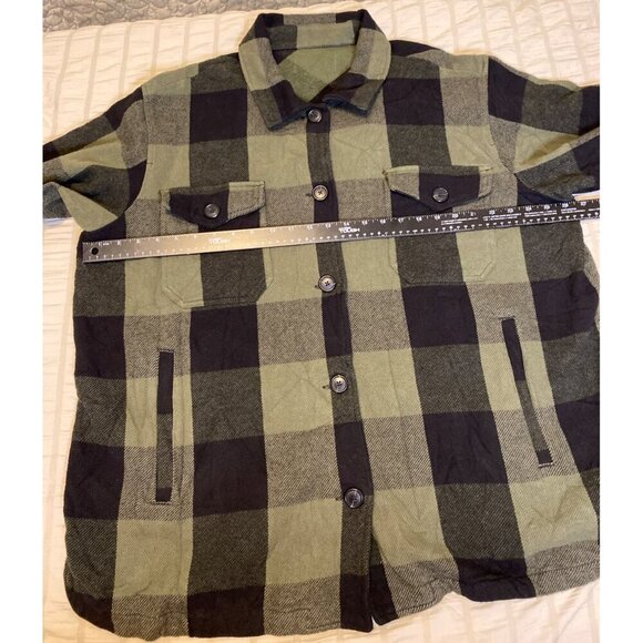 Green & Black Plaid Button-Up Shirt Jacket, XL - Picture 3 of 9